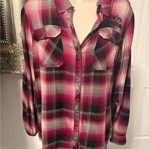 Harley-Davidson Pink and Black Plaid Shirt